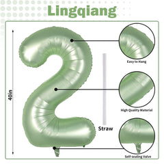 Lingqiang foil number 2 balloon sage green inflates easily for quick party setup