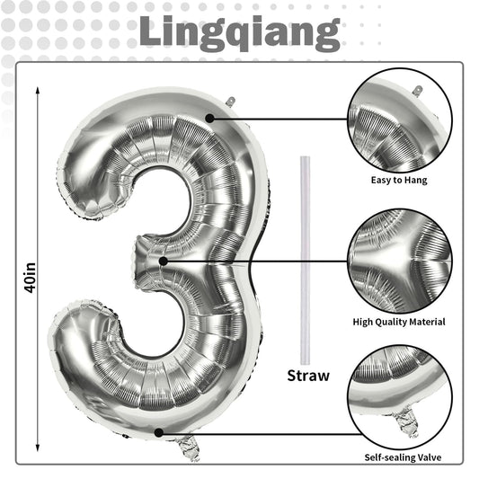 Lingqiang foil number 3 balloon with self-sealing valve for quick setup.
