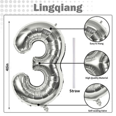 Lingqiang foil number 3 balloon with self-sealing valve for quick setup.