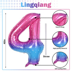 Lingqiang foil number balloon 4 with starry blue-pink finish for celebrations.