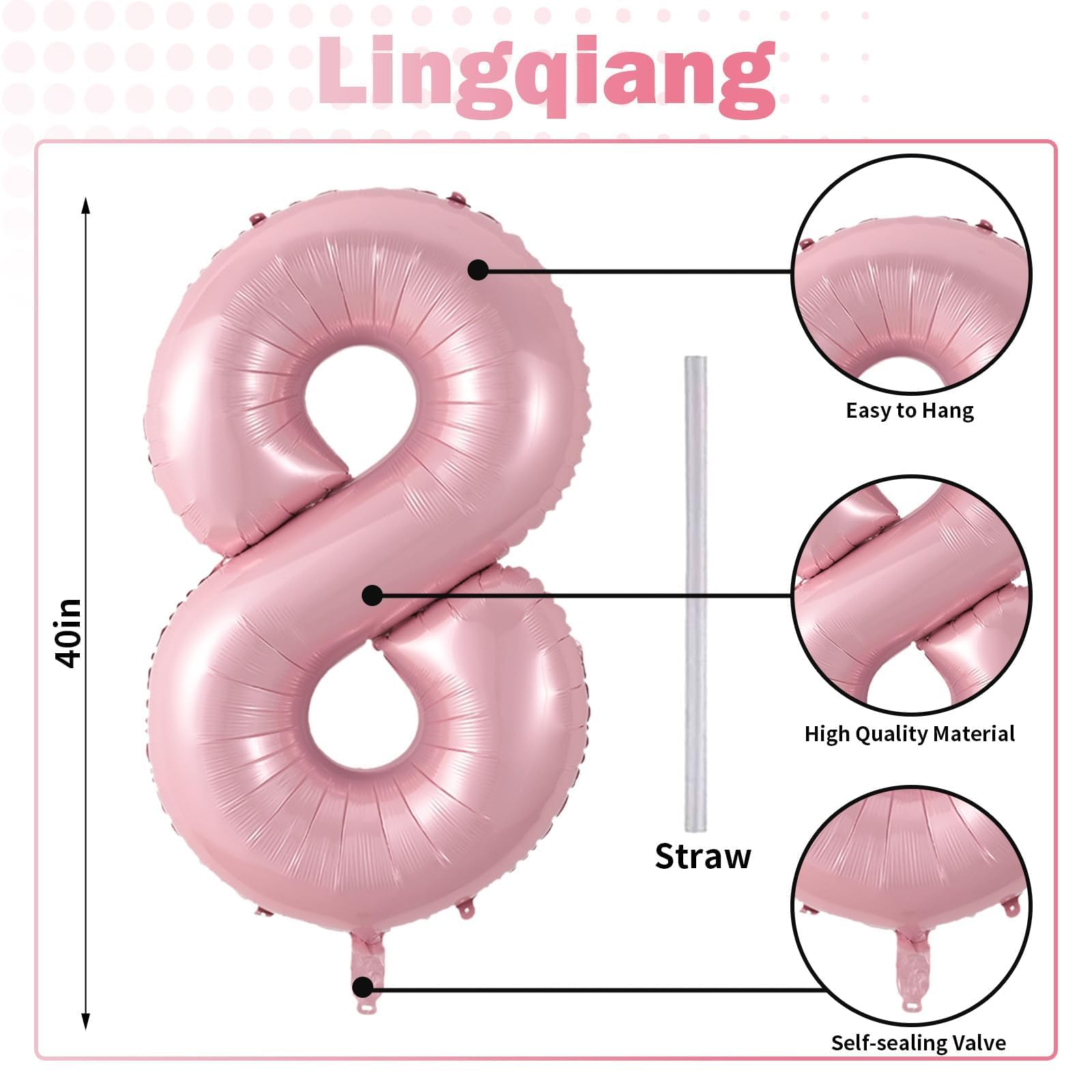 Lingqiang giant 40-inch number 8 foil balloon, perfect for celebrations.