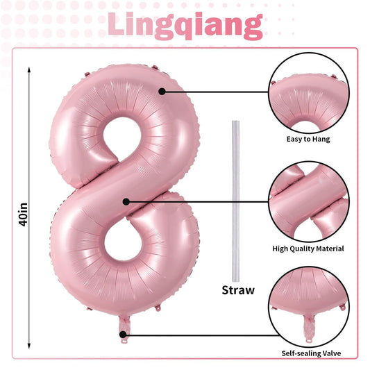 Lingqiang giant 40-inch number 8 foil balloon, perfect for celebrations.