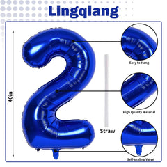 Lingqiang giant 40-inch number foil balloon wall-hanging creates a dramatic photo backdrop.