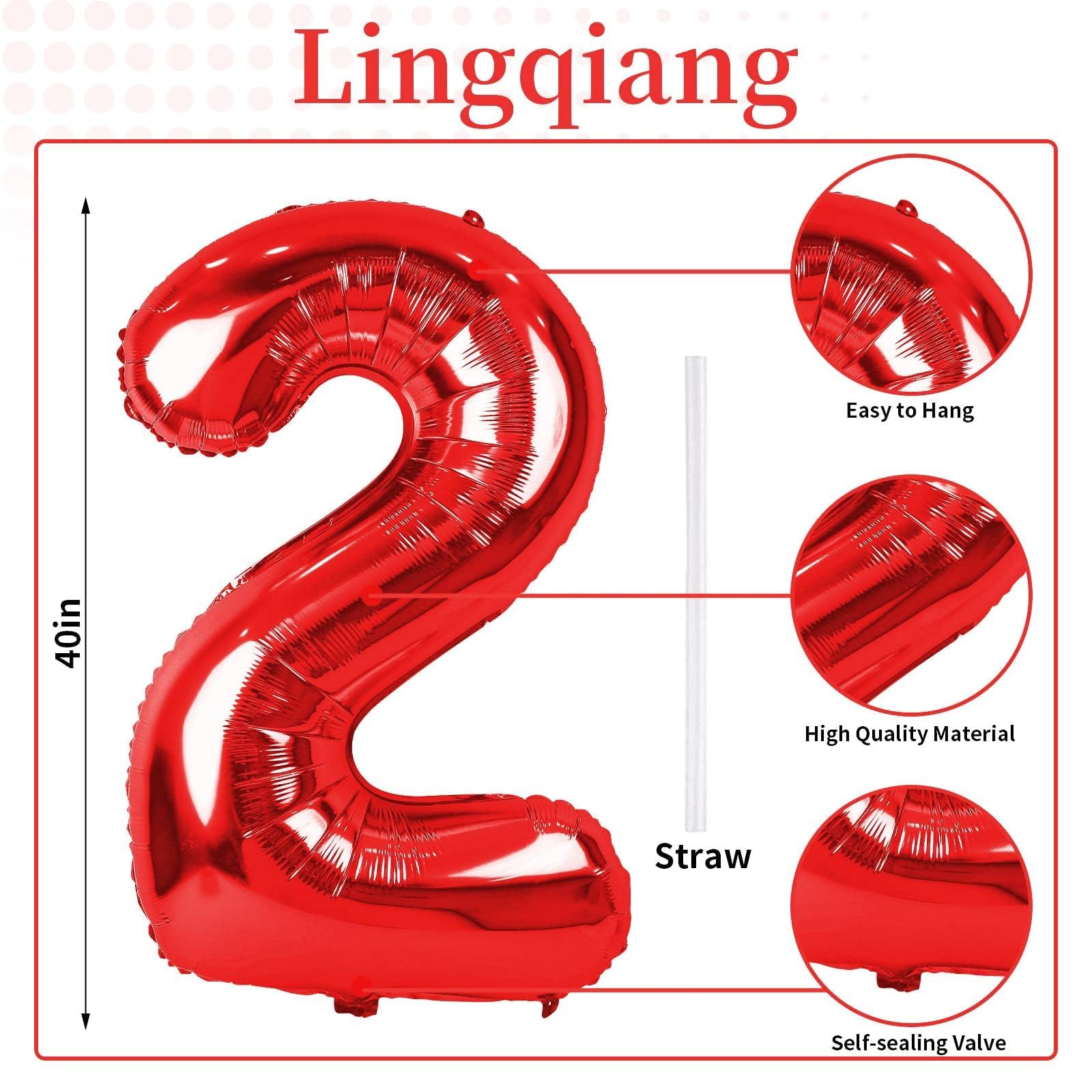 Lingqiang giant foil number 2 balloon, 40 inches, creates a dramatic photo backdrop.