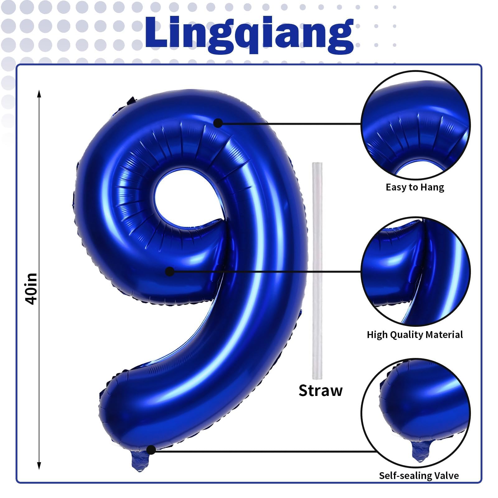 Lingqiang giant foil number balloon setup with self-sealing valve for easy inflation.