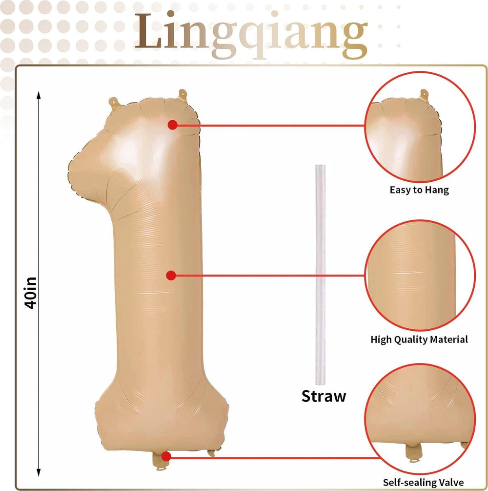 Lingqiang giant foil balloon - tan number 1 for elegant party decor.