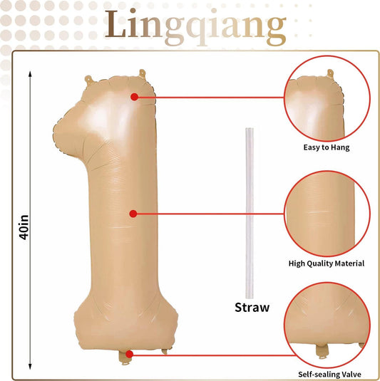 Lingqiang giant foil balloon - tan number 1 for elegant party decor.