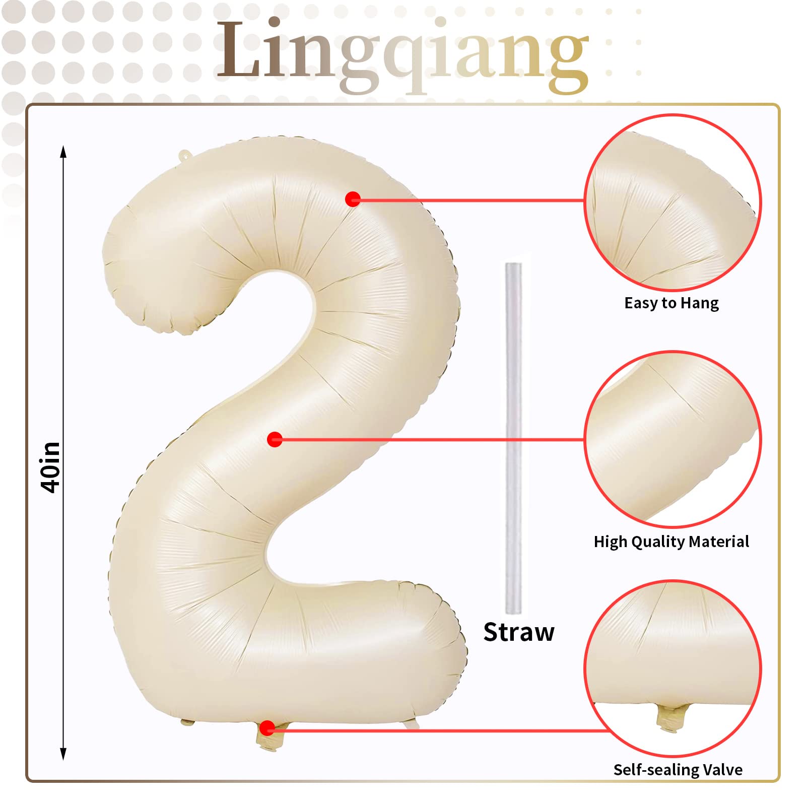 Lingqiang giant beige foil Number 2 balloon adds elegant milestone flair
