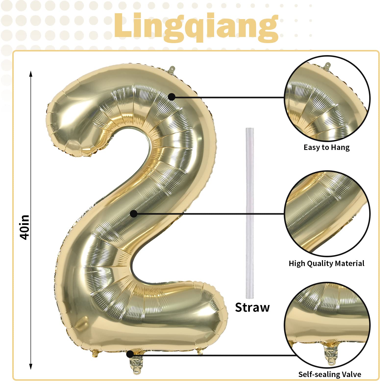 Lingqiang large foil number 2 balloon for bold party focal point