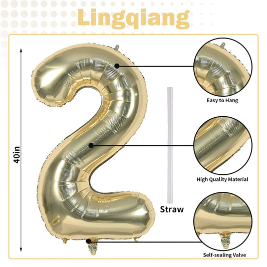 Lingqiang large foil number 2 balloon for bold party focal point