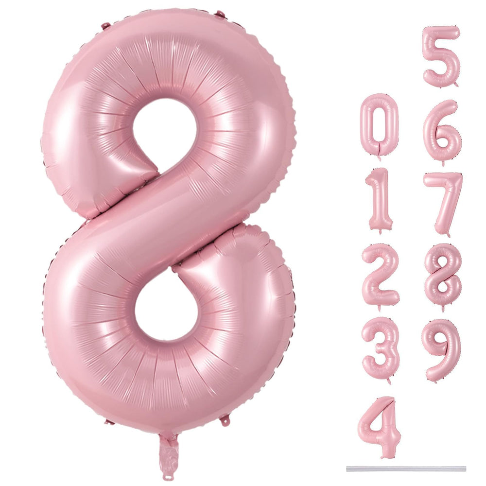 Lingqiang pastel pink 40-inch number 8 balloon, ideal for birthdays and photo backdrops.