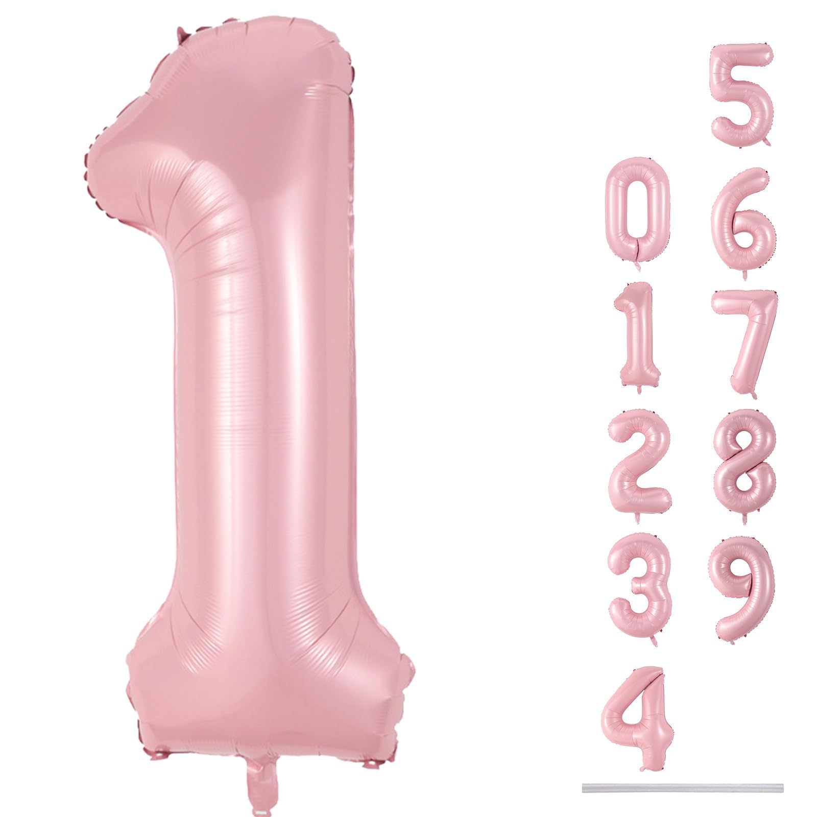 Lingqiang pastel pink 40-inch foil number 1 balloon floats for first birthday décor