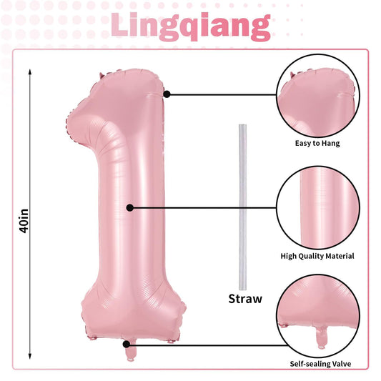 Lingqiang pastel pink 40-inch foil number 2 balloon pairs for milestones and photos