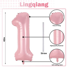Lingqiang pastel pink 40-inch foil number 2 balloon pairs for milestones and photos