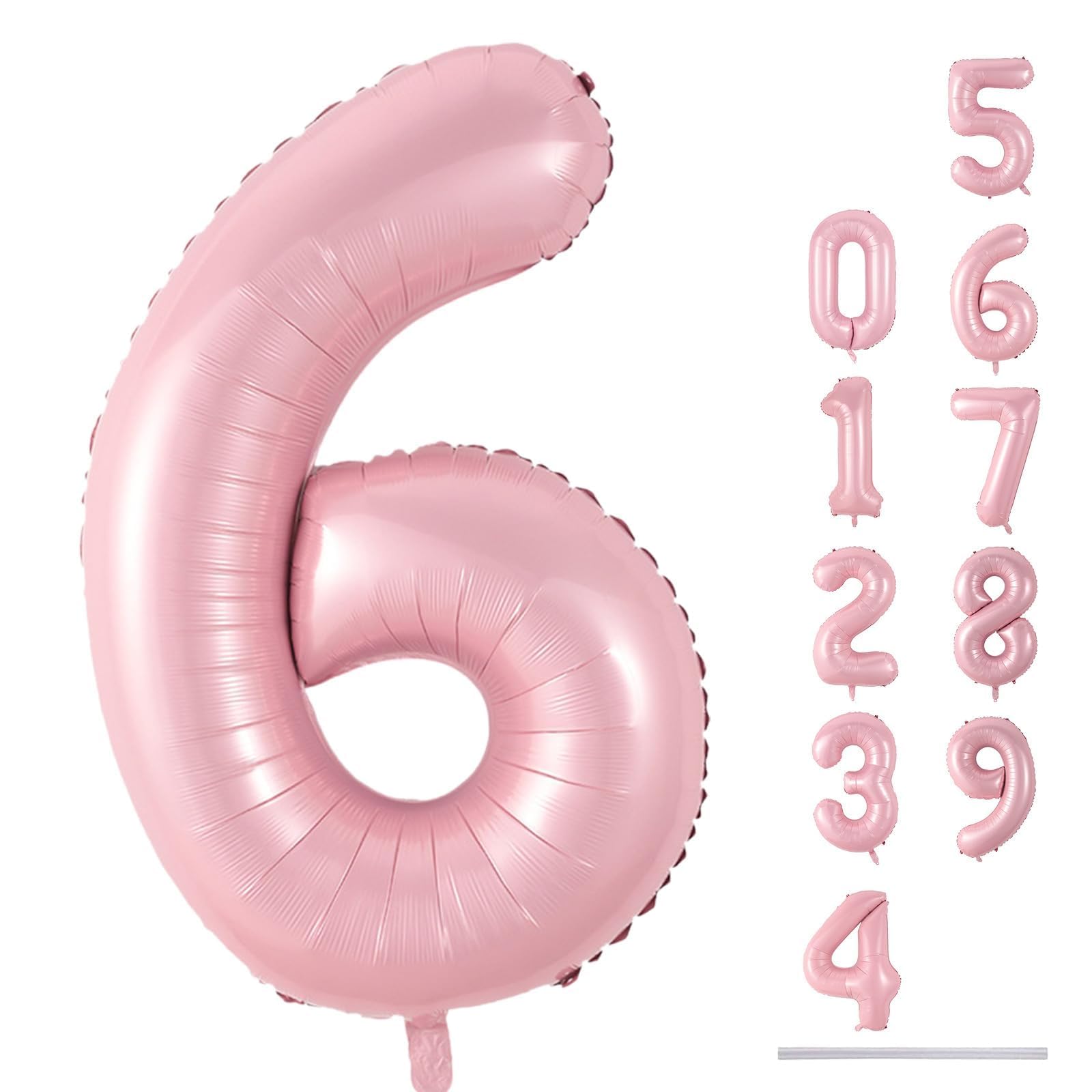Lingqiang pastel pink 6-number balloon, 40-inch foil birthday decor.