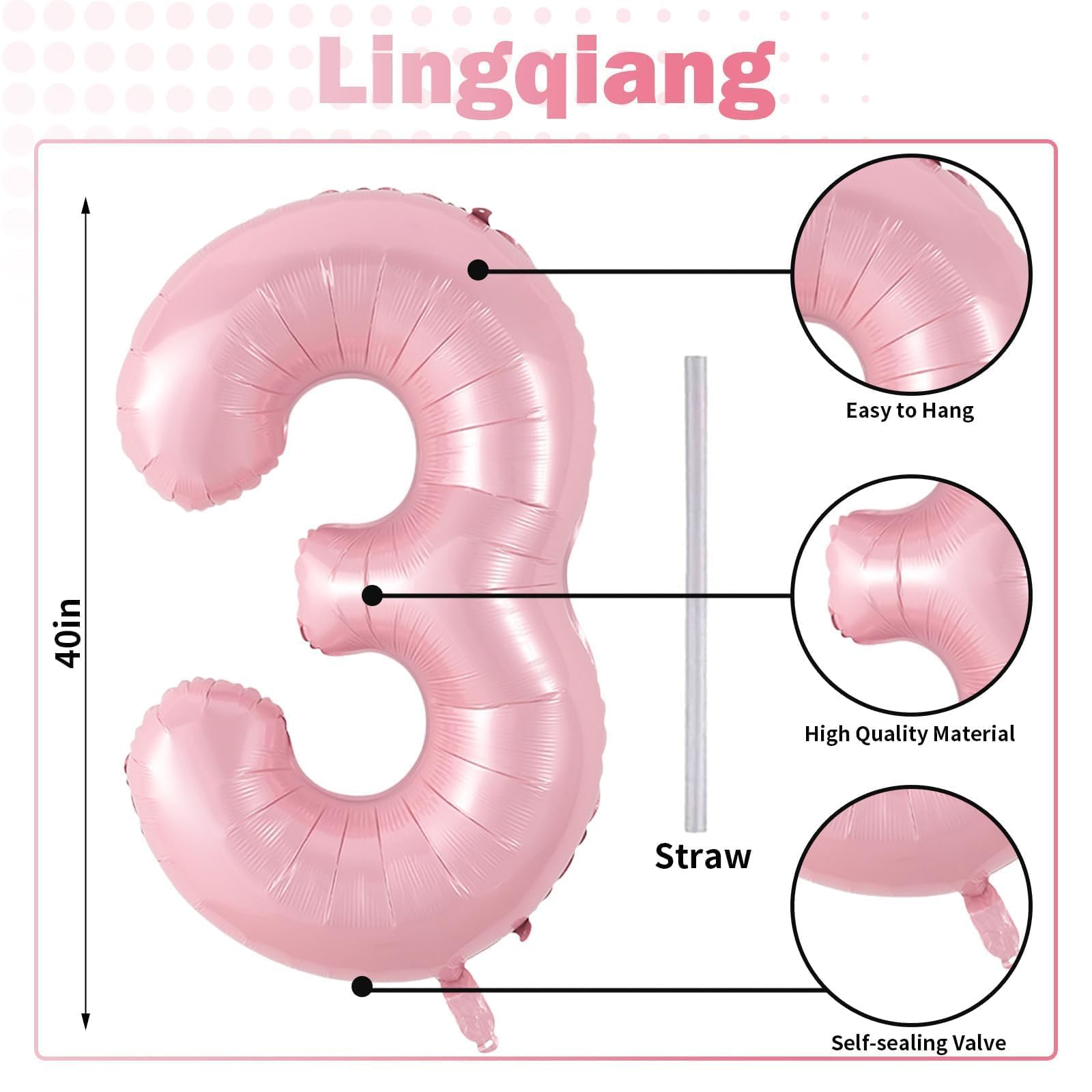 Lingqiang pearlescent number 3 balloon adds elegant touch to photos and backdrops