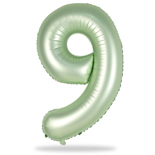 Lingqiang 40 inch sage green number 9 balloon for birthday backdrops and photo props.