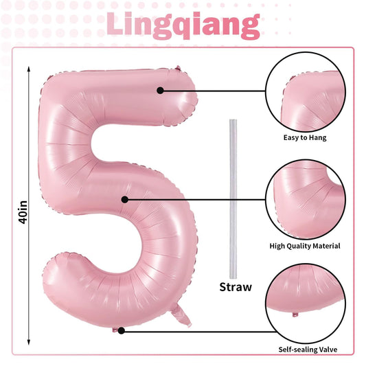 Lingqiang self-inflating 5 pink foil balloon ready for quick party setup
