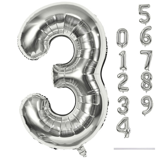Lingqiang silver 3 balloon, 40-inch giant, ideal for milestone birthdays.