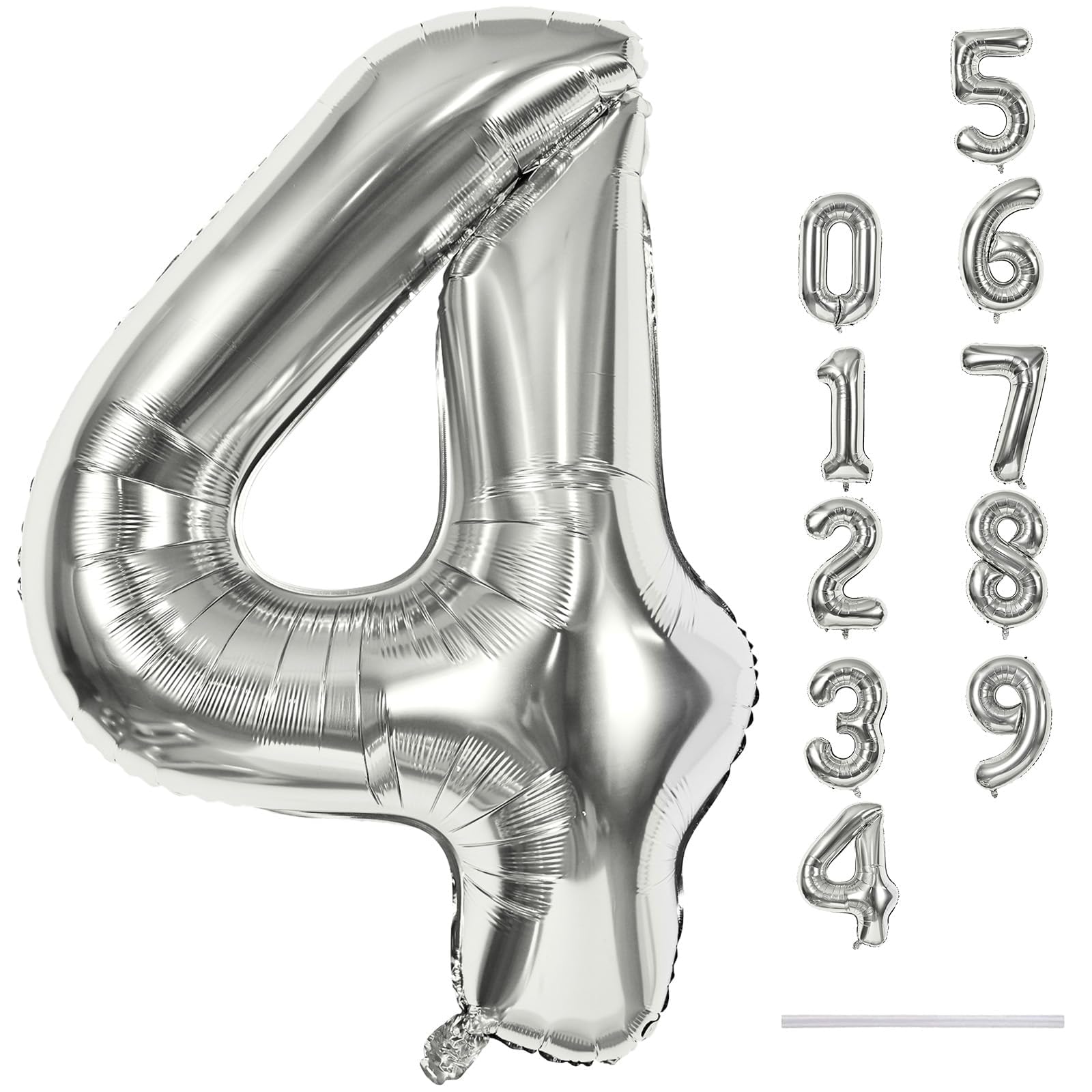 Lingqiang silver 4-number balloon 40in ready for birthdays and celebrations.