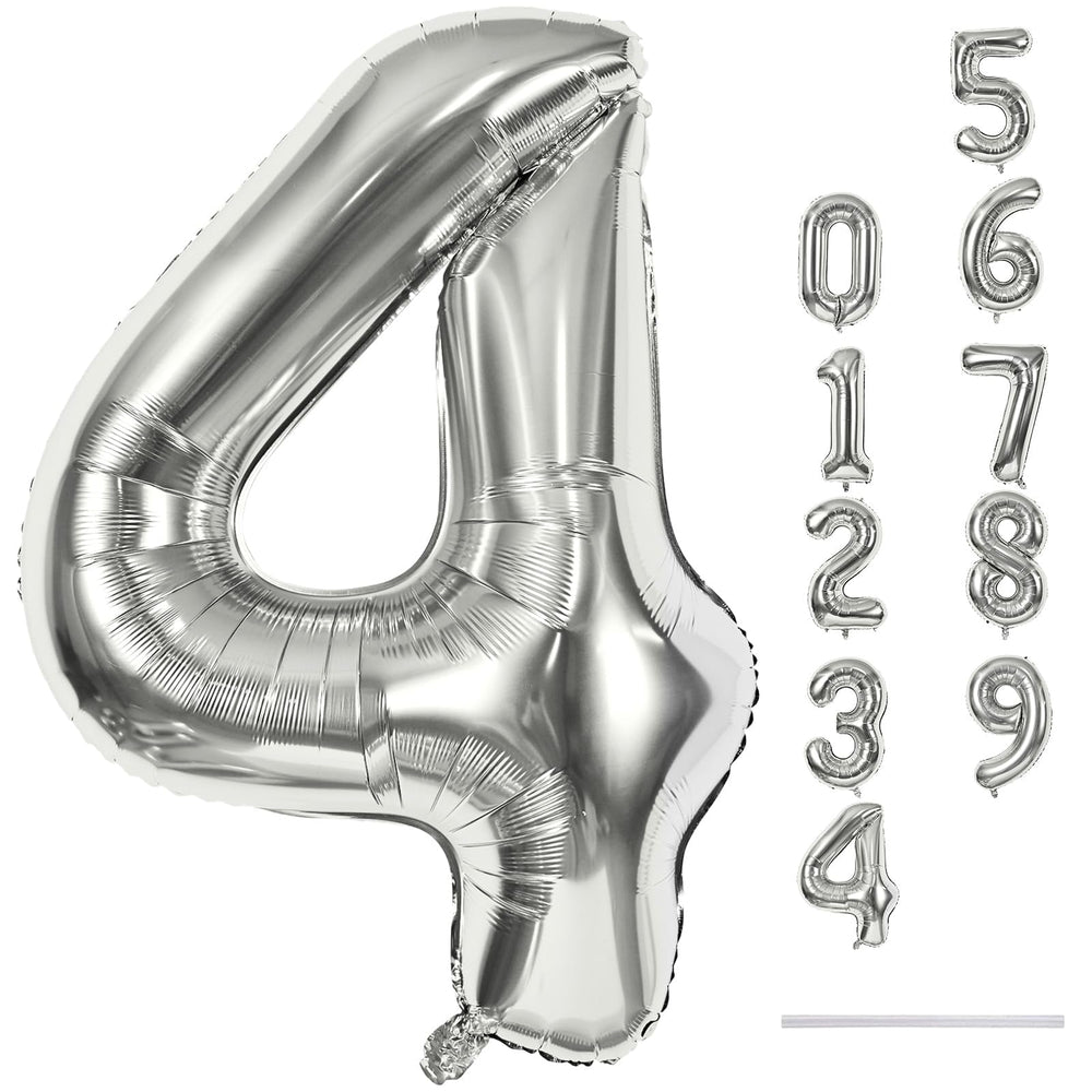 Lingqiang silver 4-number balloon 40in ready for birthdays and celebrations.