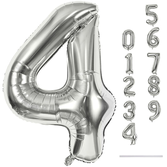 Lingqiang silver 4-number balloon 40in ready for birthdays and celebrations.