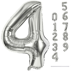 Lingqiang silver 4-number balloon 40in ready for birthdays and celebrations.
