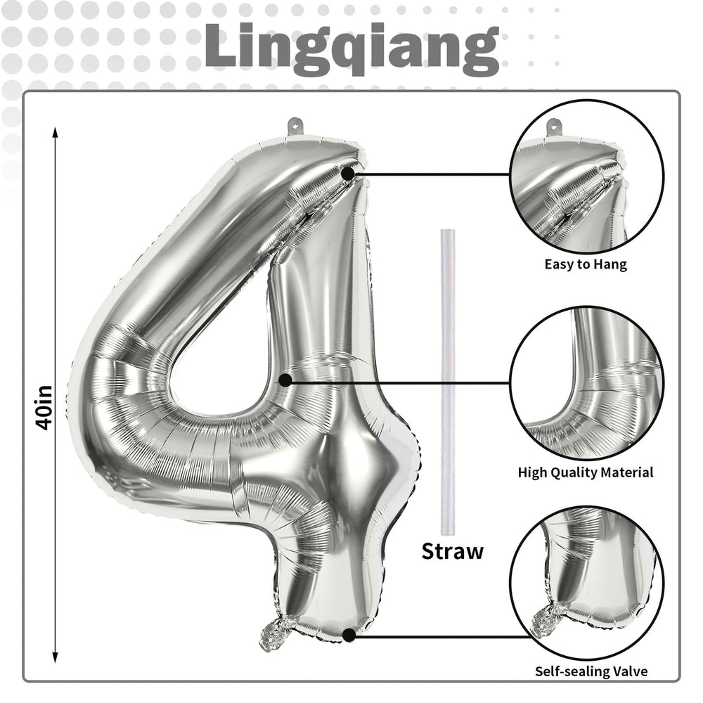 Lingqiang silver 4-number balloon hero shot showing metallic shine.