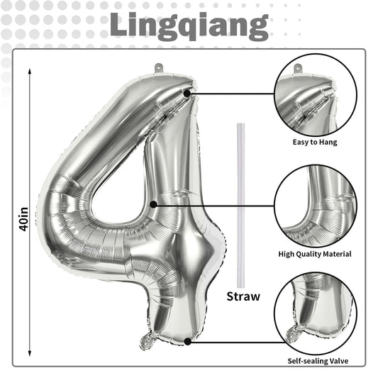 Lingqiang silver 4-number balloon hero shot showing metallic shine.