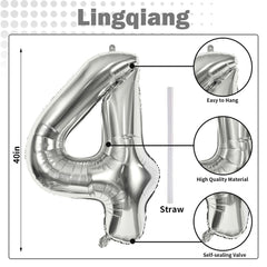 Lingqiang silver 4-number balloon hero shot showing metallic shine.