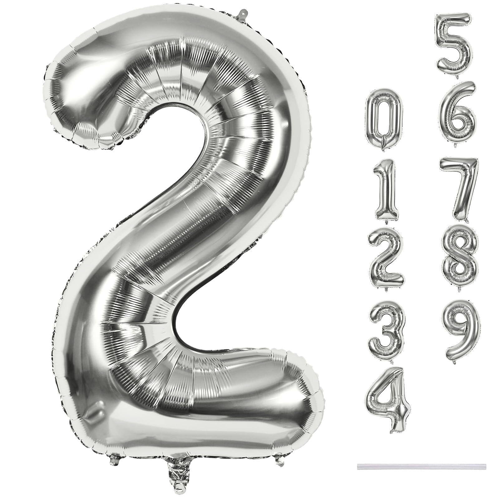 Lingqiang silver 40-inch number 2 balloon in hero shot for standout party photos.