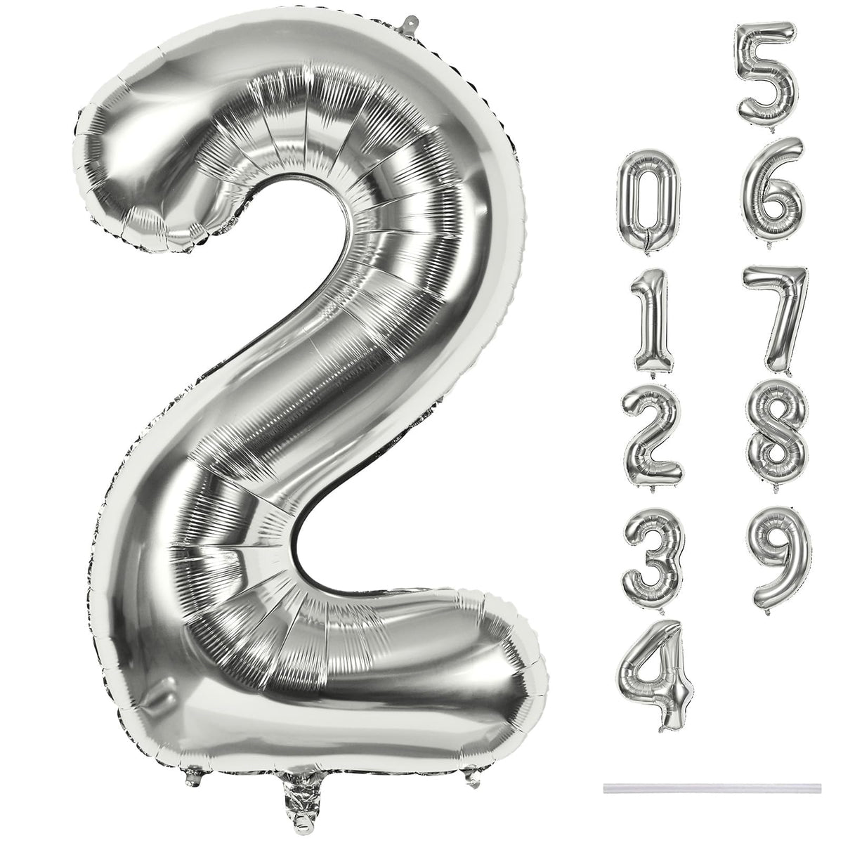 Lingqiang silver 40-inch number 2 balloon in hero shot for standout party photos.