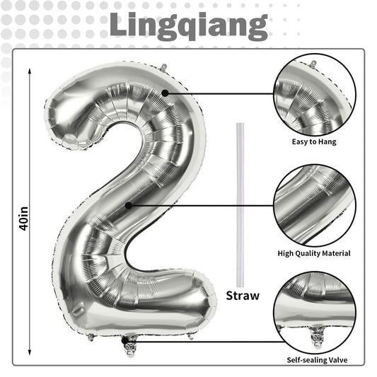Lingqiang silver number 2 foil close-up highlights glossy surface ideal decor.