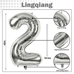 Lingqiang silver number 2 foil close-up highlights glossy surface ideal decor.