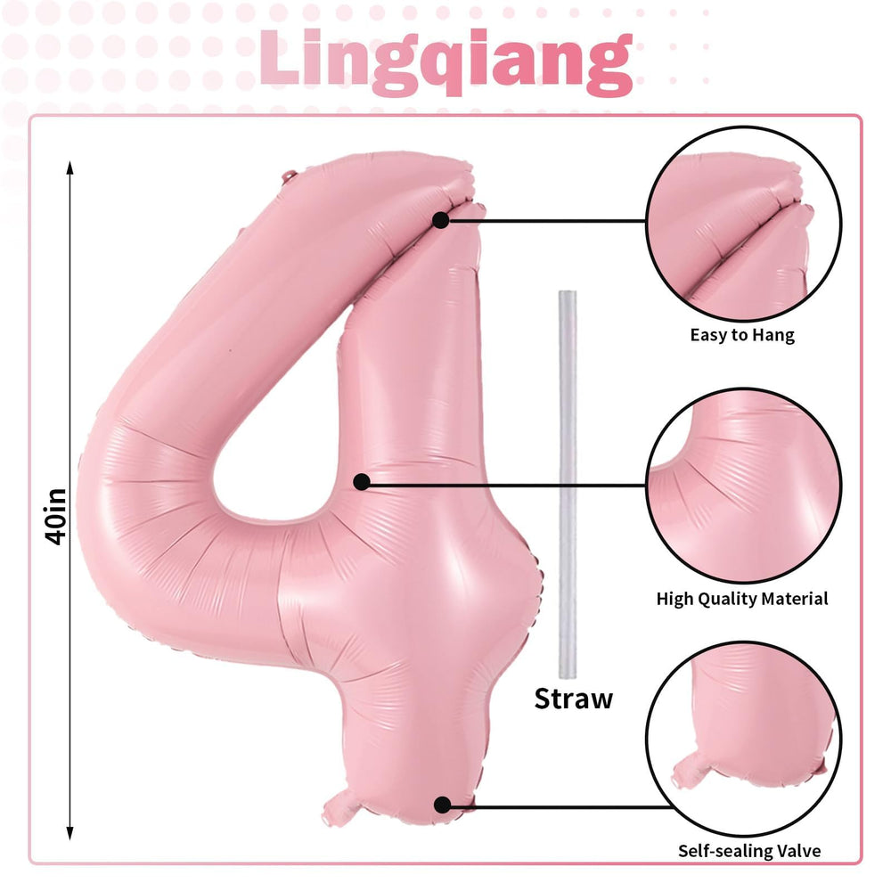 Lingqiang 40inch number 4 balloon with straw for easy inflation and reuse