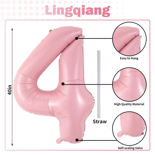Lingqiang 40inch number 4 balloon with straw for easy inflation and reuse