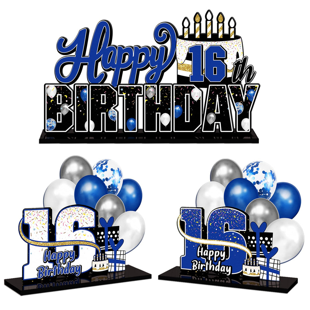 LINGTEER 16th Birthday blue acrylic topper enhances festive table decor and photos