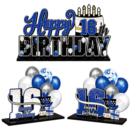 LINGTEER 16th Birthday blue acrylic topper enhances festive table decor and photos