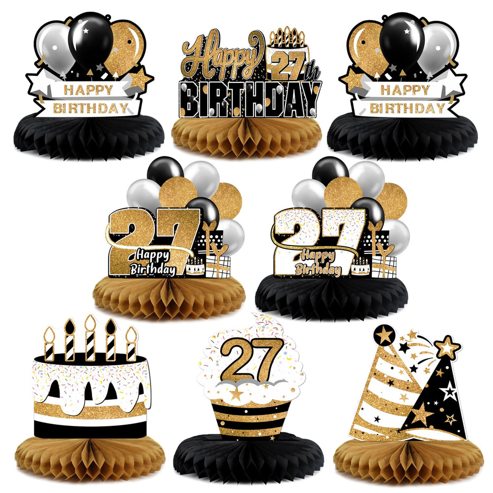 LINGTEER 27th Birthday gold table honeycomb centerpiece boosts festive table presence.