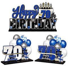 LINGTEER 70th birthday blue acrylic topper on table for festive decor