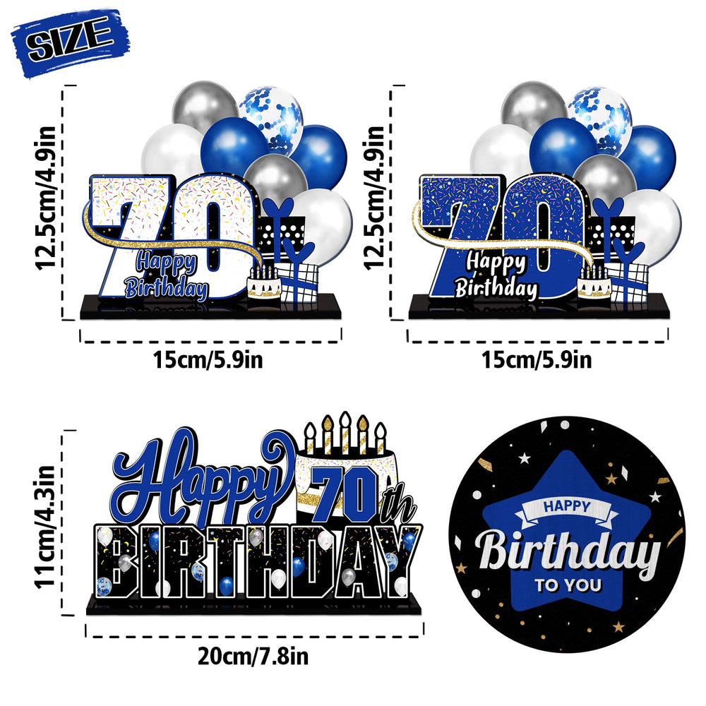 Close-up of Lingteer 70th birthday blue acrylic topper showing thick edge detail
