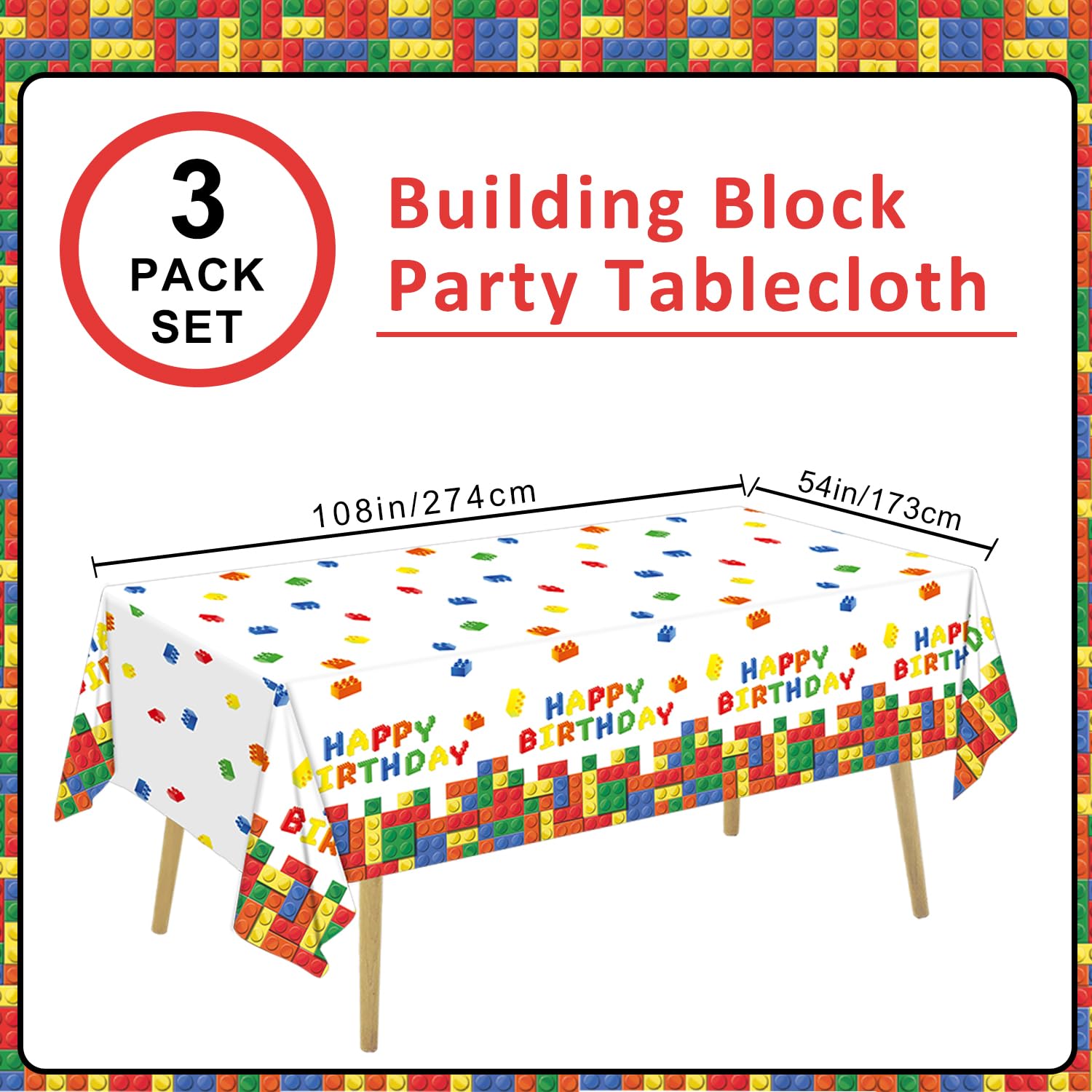 LINHAXM building block tablecloth close-up shows colorful patchwork texture