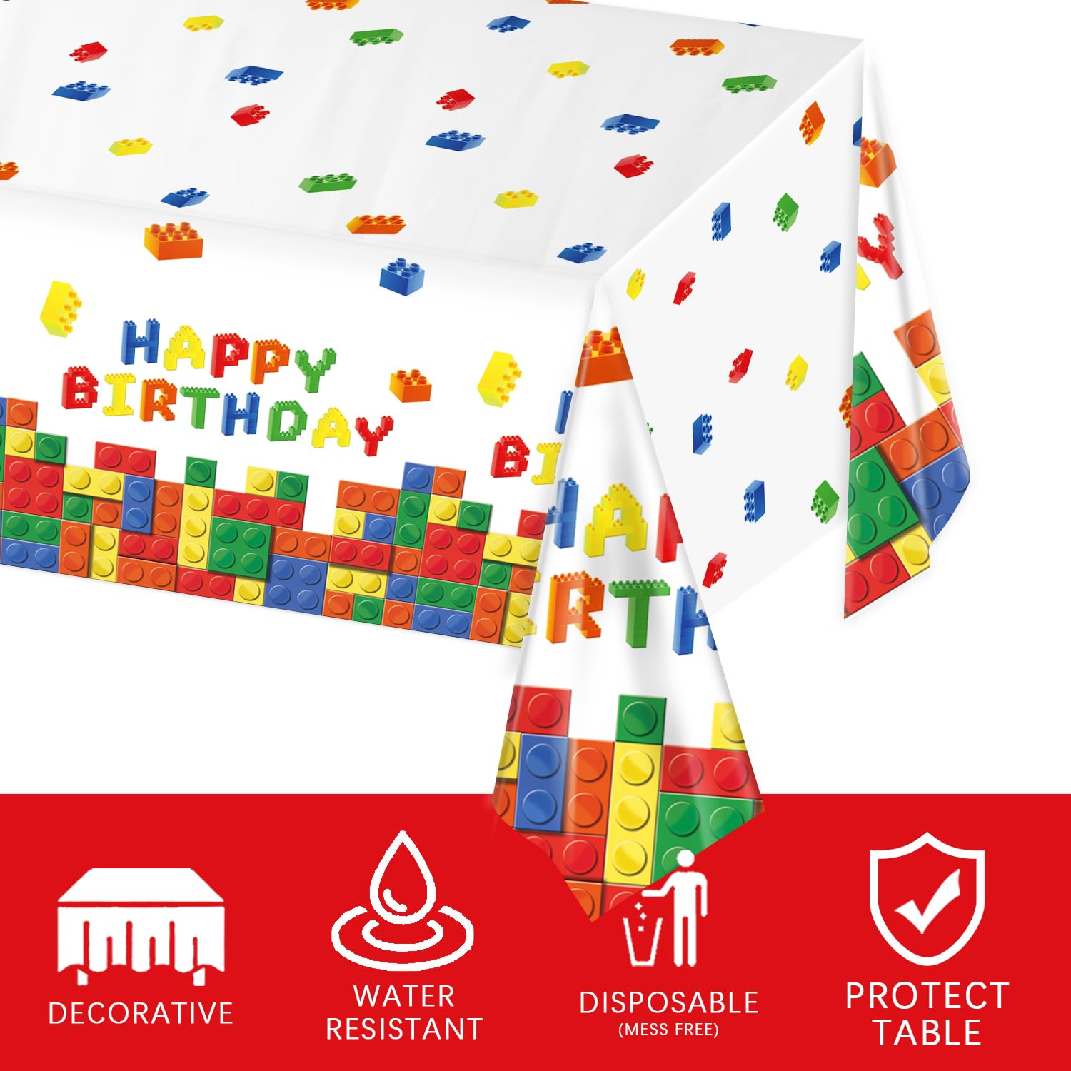 LINHAXM building block tablecloth spill-proof surface protects tables during celebrations