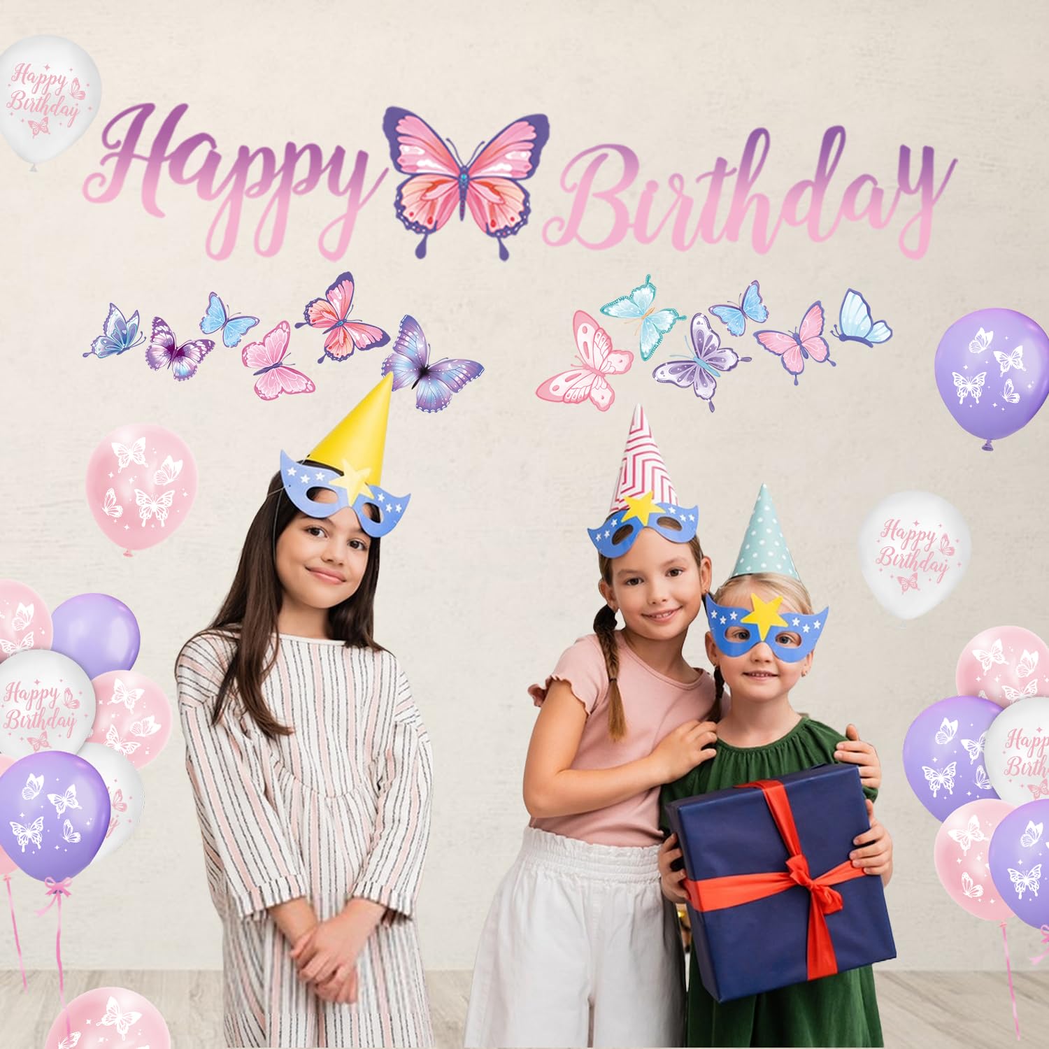 LINHAXM butterfly balloons 10in add playful color to the party.