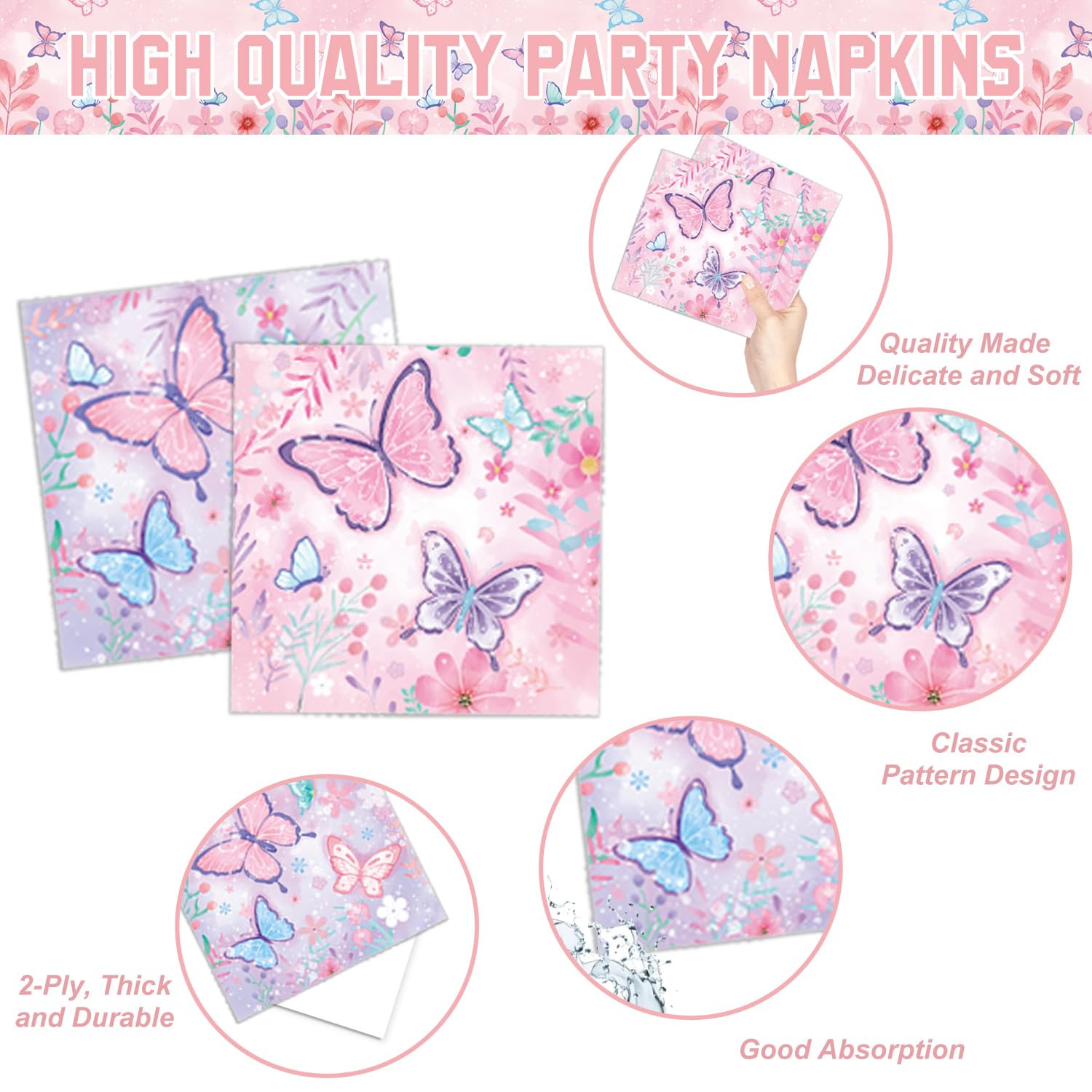 LINHAXM butterfly napkins coordinate with the theme and absorb spills.