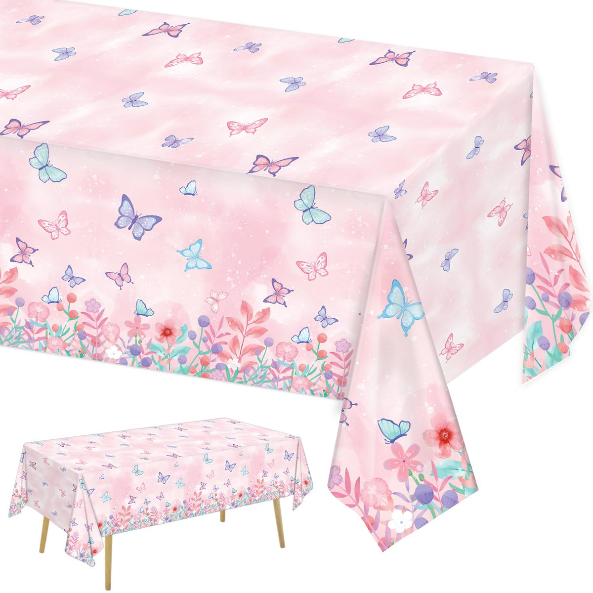 LINHAXM butterfly tablecloth 3-pack protects surfaces during kids' party.