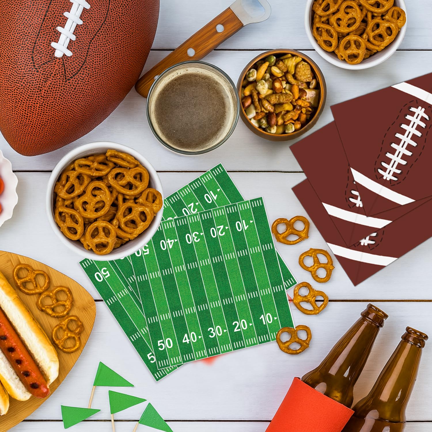 LINHAXM football napkins two-designs; soft, absorbent accents for two party themes.