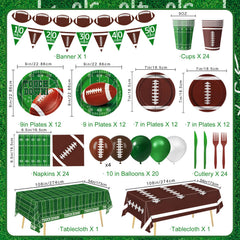 LINHAXM football plates 7-inch; dessert-friendly partyware with vibrant football patterns.