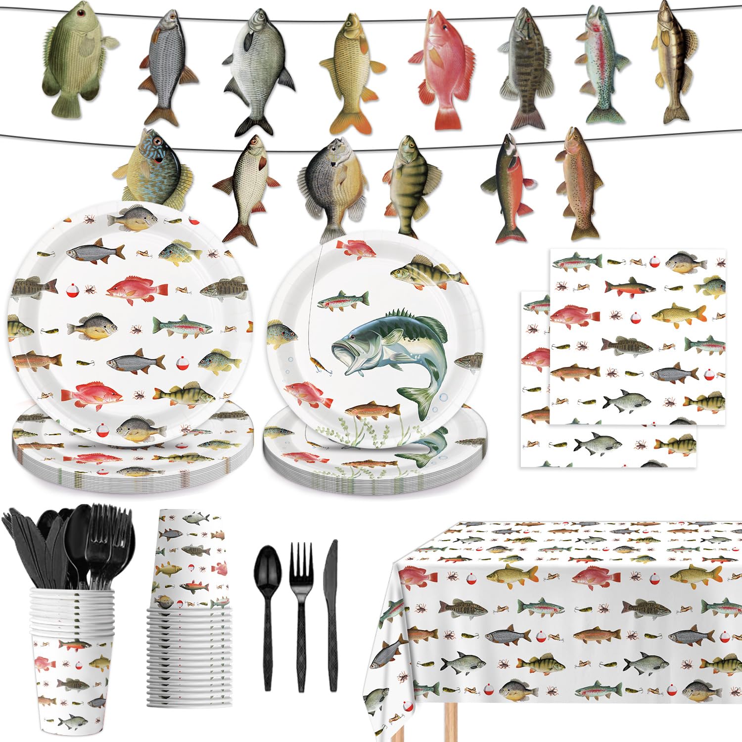 LINHAXM Gone Fishing dinner plates 9in for party aesthetics and easy cleanup