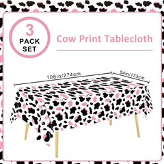 LINHAXM pink cow print tablecloth on a dining setup for family celebration